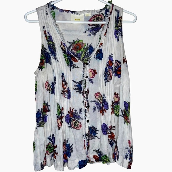 Anthropologie Maeve Cream Floral Sleeveless V-neck Blouse Size Small - Picture 1 of 10